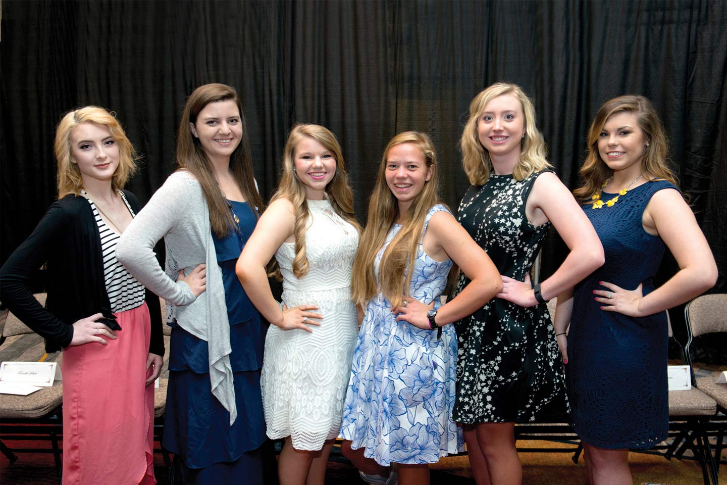 2016 Young Women of Distinction Anna Leigh Skiles, Allison Paige Nedeau, Virginia Grace McGinnis, Katherine DeWeese, Bethany Haven Burns, and Bailey Faith Callison